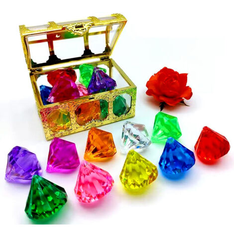 Jouet de Plongée en Pierre Précieuse, 10 Gros Diamants Colorés avec Coffre au Trésor Pirate, Jouets de Piscine pour Garçons et Filles, Jouets Cadeaux d'Entraînement à la Natation