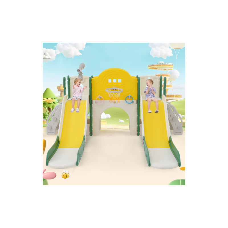 Jouet d'escalade de glissière pour enfants 8 en 1, glissière multifonctionnelle avec 2 glissières, glissière autoportante, escalade, jeu de forage,