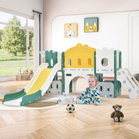 Jouet d'escalade pour enfants My Little Castle Slide, toboggan pour enfants 6 en 1, escalade, jeux de forage, espace de stockage, accès de jeu, support de basket-ball.    Fabriqué en polyéthylène haut