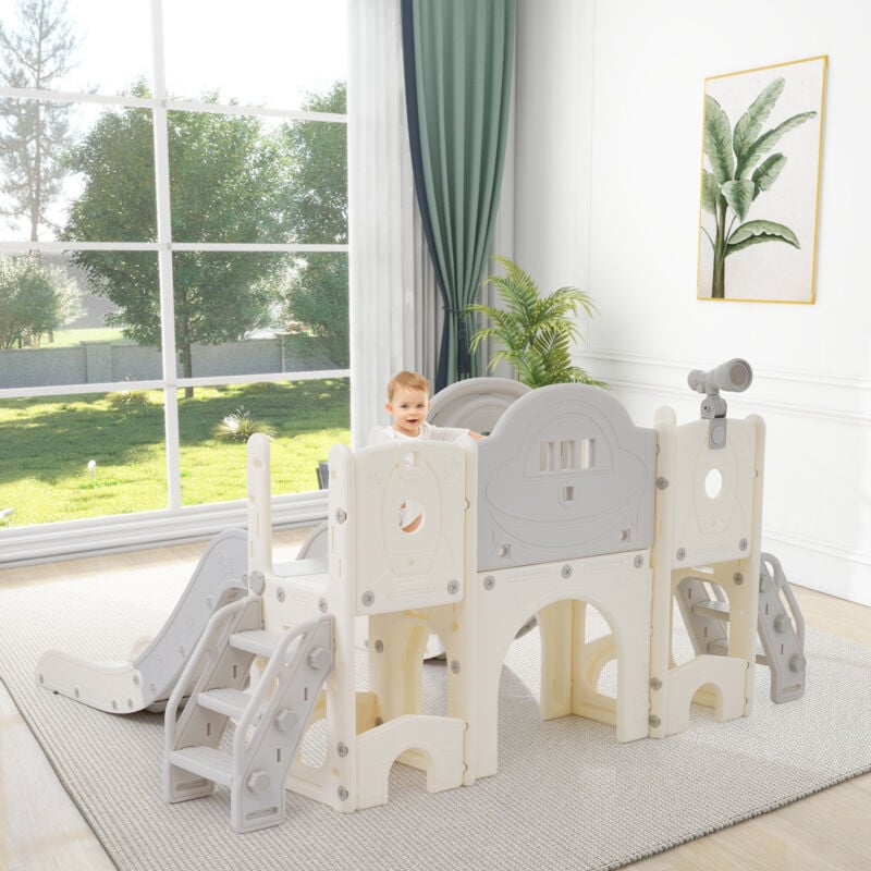 Jouet d'escalade toboggan 8 en 1 pour enfants, jouet toboggan château autoportant, escalade, basket-ball, toboggan, jeu de percussion, espace de