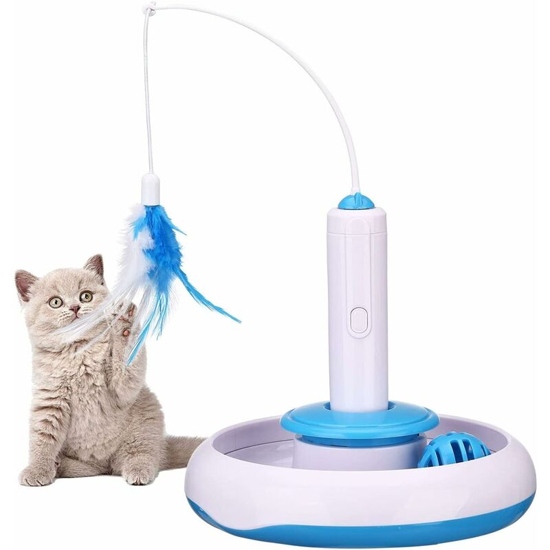 Jouet d'intérieur interactif pour chat avec plume rotative électrique à 360 ° et stylo de jeu de puzzle à billes.
