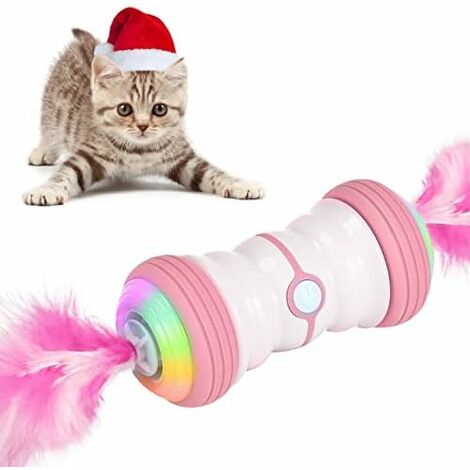 Jouet électrique interactif pour chat, 2021 Dernier jouet pour chat intelligent à rotation automatique - Automatique - Rechargeable par USB et lumières LED colorées - Rose