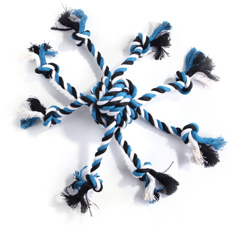 Jouet en corde pour chiens avec balle tressée, 44 x 7 cm, bleu