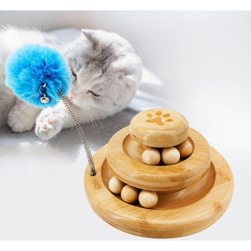Jouet interactif à roulettes pour chat 2 en 1, 2 niveaux, 6 balles, tours pour chat, pistes, jouet avec 1 jouet pour chat