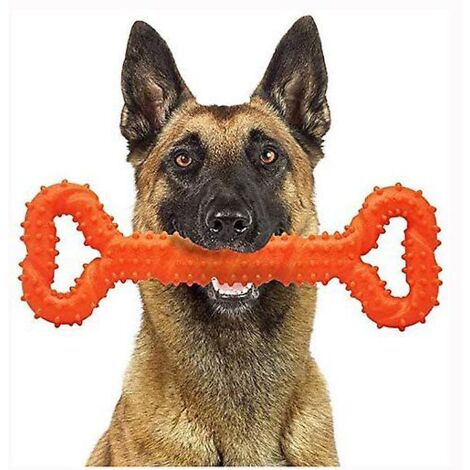 Jouet interactif durable pour chien, avec surface convexe et anneau de traction résistant aux morsures de molaires, de couleur orange.