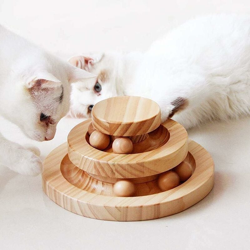 Fei Yu - Jouet interactif en bois pour chat - Double couche - Rotatif - Smart Track Ball - Cadeau - Table de tournoi pour chat