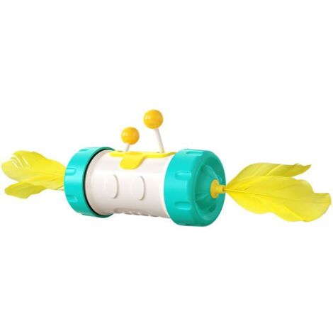 Jouet interactif en forme de bâton avec plumes et balles pour chat - Jouet amusant à ressort avec plateau tournant - Convient aux chats d'intérieur - Bleu