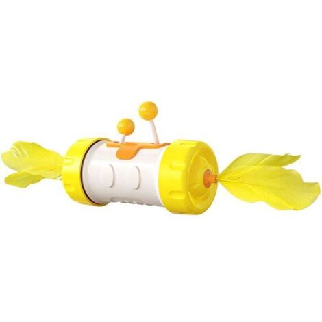 Jouet interactif en forme de bâton avec plumes et balles pour chat - Jouet amusant à ressort avec plateau tournant - Convient aux chats d'intérieur - Jaune