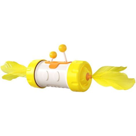 Jouet interactif en forme de bâton avec plumes et balles pour chat - Jouet amusant à ressort avec plateau tournant - Convient aux chats d'intérieur - Jaune