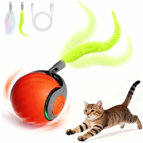 Jouet Interactif Intelligent pour Chat d’Intérieur avec Queue de Plume et Balle Mobile Rechargeable à 2 Vitesses