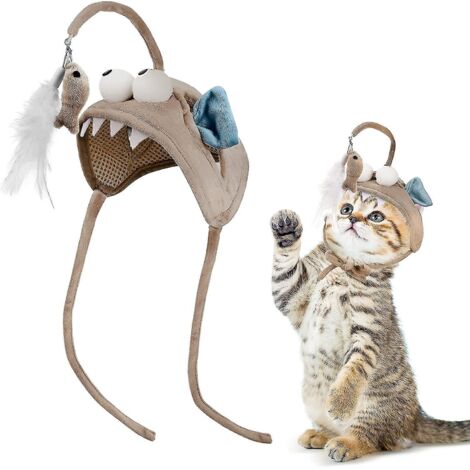Jouet interactif pour chat Cat Teaser à fixer sur la tête, design ajustable, gris chat