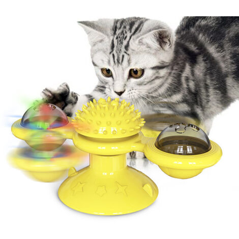 Jouet interactif pour chat, jouet de massage à l'herbe à chat, jouet brosse à dents pour chat (jaune)