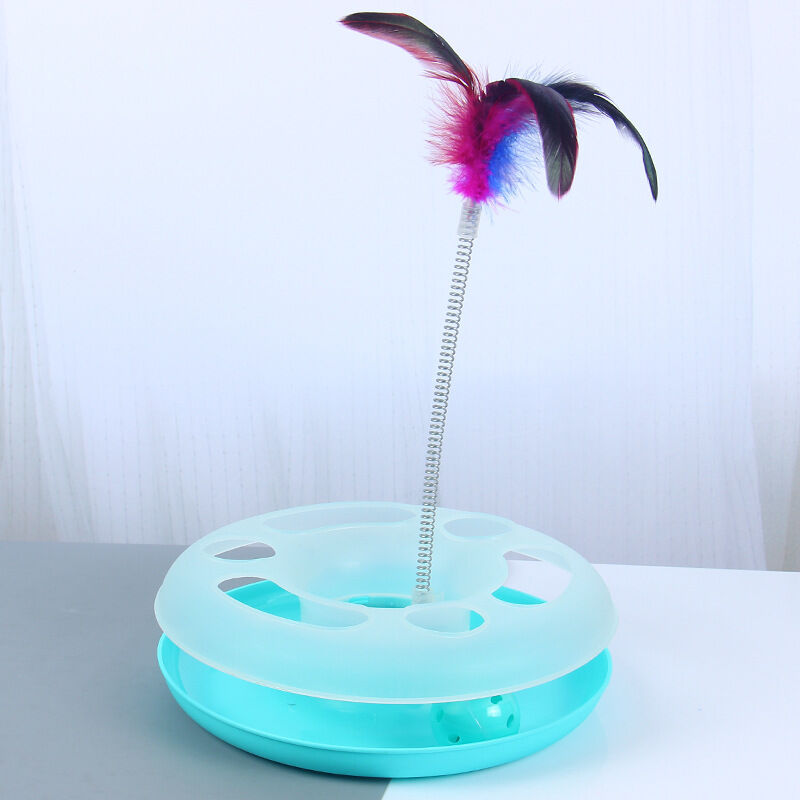 Jouet Interactif pour Chat, Jouet à Rouleau avec Ressort Souris, Plume Taquine et Balle Roulante, Jouet Amusant pour Chat, Chaton, Animaux de