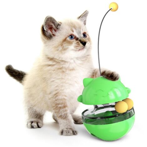 Jouet interactif pour chat mangeur lent avec double bille et baguette détachable - Vert