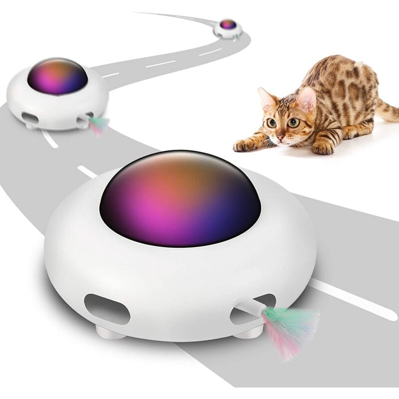 Jouet interactif pour chat pour chats d'intérieur avec plume rotative, jouet électronique interactif pour chat ufo (mode intelligent, faible bruit,