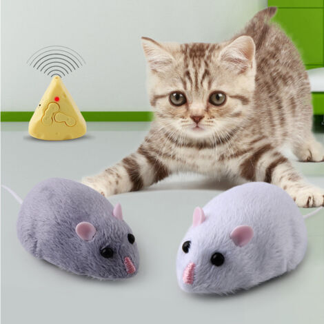 Jouet interactif pour chat, souris électrique roulante télécommandée par infrarouge - jouet farceur - couleur claire
