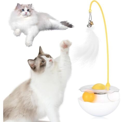 Jouet Interactif pour Chat,Design Coupe avec Cannes Détachables,Plumes,Grelot & Balle à Cataire, Anti, Stress, Effet Longue Durée, Lavable, pour Chats Ennuyés d'Intérieur Jeu Chat(Blanc)