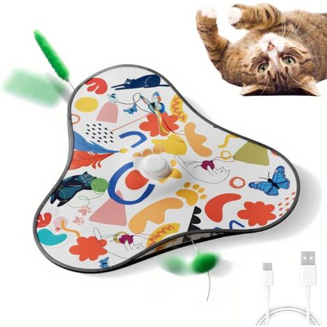 Jouet interactif rechargeable pour chat – Baguette magique automatique, 3 vitesses réglables pour encourager l'exercice, jouet dynamique conçu pour les chats d'appartement (Blanc)