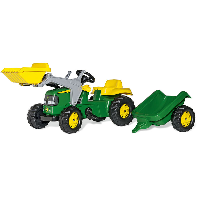 Rolly Toys Tracteur pedales rollyKid John Deere avec remorque + chargeur frontal, tracteur