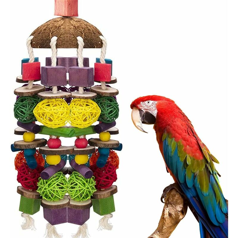 Jouet à macher pour perroquets pour Oiseaux,22 inch Grand Jouet pour Perroquet en Bois Naturel, Jouet à macher pour Oiseaux, Jouet à Mordre pour
