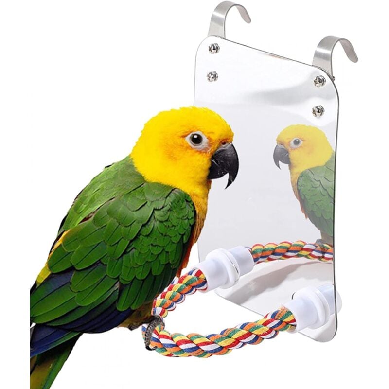 memkey - jouet miroir pour oiseau avec corde, jouet à suspendre pour perroquet - grand miroir - jouet à mâcher pour perroquet perruche - fournitures