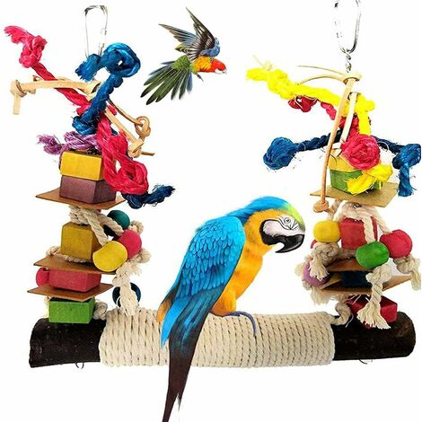 Grand oiseau perroquet jouets, blocs de bois multicolores oiseau Mâchant  Jouet perroquet Cage Toy pour aras Co Os Gris Africain Et Grand Perroquet  Moyen Oiseau Hi