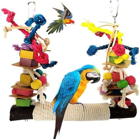 Balançoire Perchoir En Bois Pour Perroquet – Jouet à Mâcher Suspendu Pour Cage D'Oiseau – Décoration Colorée