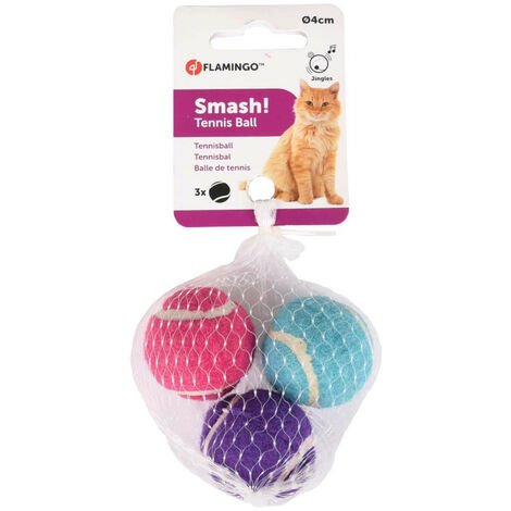 Jouet pour chat, 3 balles (forme de tennis) multicolore ø 4 cm + clochette - Flamingo