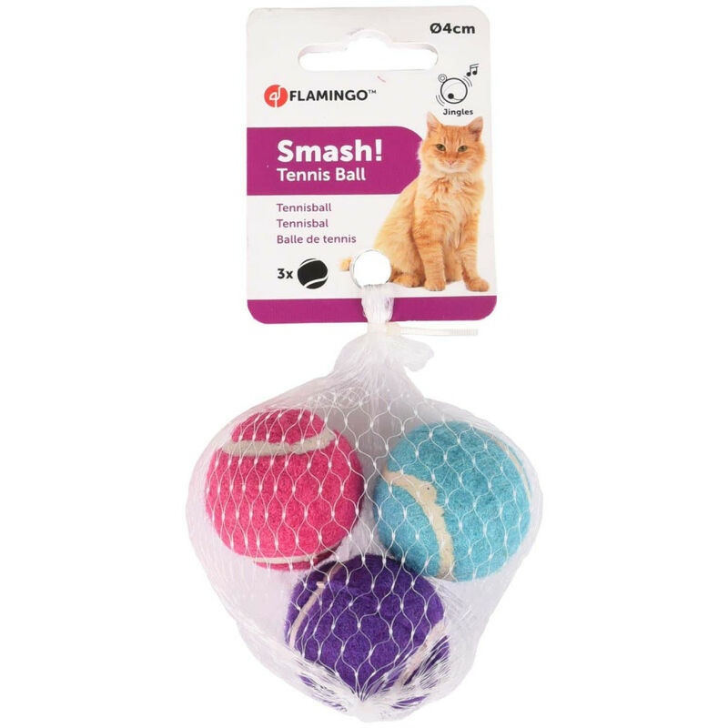 Flamingo - Jouet pour chat, 3 balles (forme de tennis) multicolore ø 4 cm + clochette