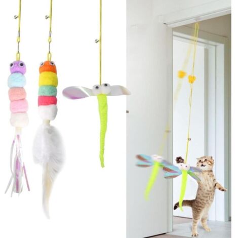 Jouet pour Chat Accroché à La Porte 2m Jouets à Plumes Simulation, 3Pcs Cataire Jouet Chat Interieur Élastique, Réaliste Jouet à Plumes pour Chats Suspendre avec Cloche, Jouets interactifs pour Chats