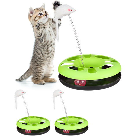 Jouet pour chat avec souris, lot de 3, circuit billes, balle et clochette, jeu chaton, entraînement et occupation, vert