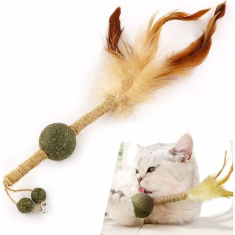 Jouet pour Chat Boule Herbe a Chat, Silvervine Chat Baton, Jouet à MâCher pour Chat avec Cloche/Sisal/Plume pour Nettoyer Les Dents de Chaton, Matatabi Friandises Chat-1pc