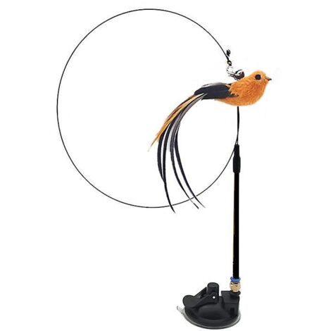 Jouet pour chat en forme de plume avec ventouse, simulation amusante d'oiseau avec cloche, jouets interactifs pour chat