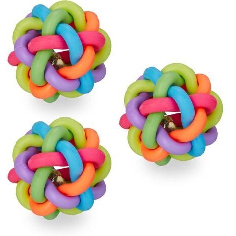 Jouet pour Chat et Chien en Lot de 3, Balle avec Clochette à l’intérieur, diamètre : 6cm, Multicolore