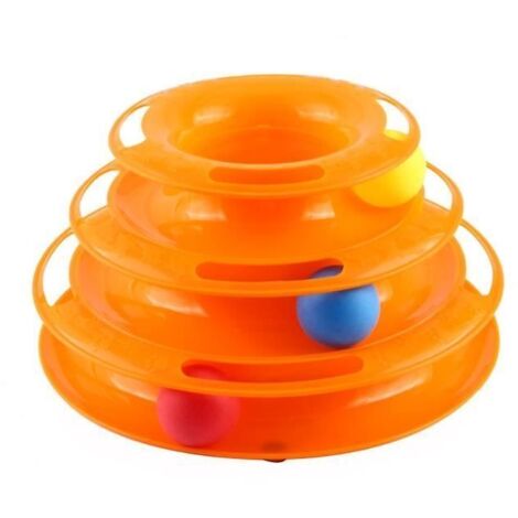 Jouet pour Chat Interactif 3 Niveaux Jeux Labyrinthe Balle en Plastique Crazy Tour de 3 Pistes pour Animaux de Compagnie