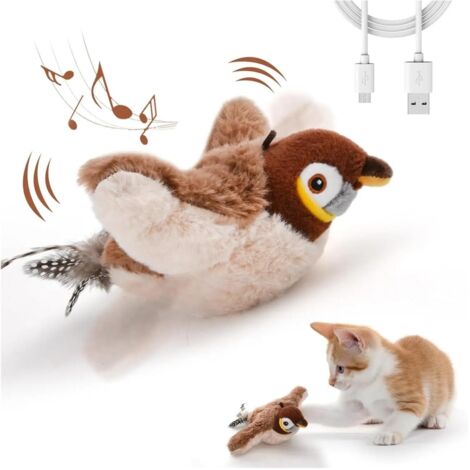 jouet pour chat oiseau jouet oiseau interactif pour chat, gazouiller, oiseau flottant rechargeable (sans voler) avec cataire pour chat domestique, jouet pour chat activé pour