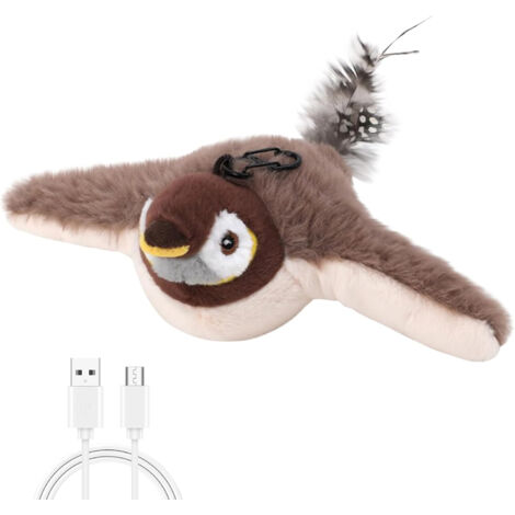 Jouet pour Chat Oiseau Volant, Oiseau Électrique avec Battements d'Ailes Réalistes, Jouet Interactif pour Chat Stimulant l'Instinct de Chasse, Idéal pour Chats d'Intérieur (Moineau Brun)