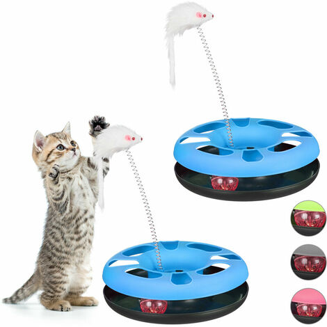 Jouet pour chat souris, lot de 2, circuit billes, balle, clochette, jeu chaton, entraînement, occupation, bleu clair