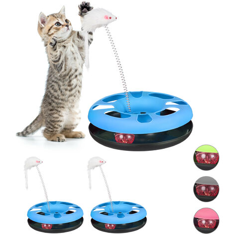 Jouet pour chat souris, lot de 3, circuit billes, balle, clochette, jeu chaton, entraînement, occupation, bleu clair