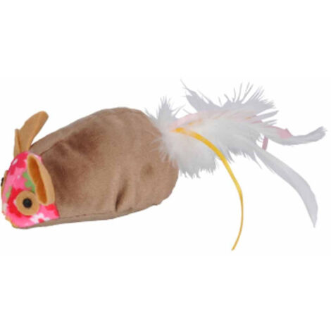 Jouet pour Chat "Souris & Queue à Plumes" 19cm Gris