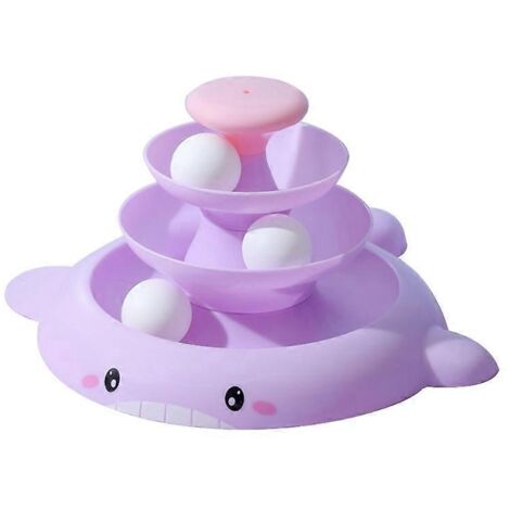 Jouet pour chat tour de balles 3 niveaux plateau tournant avec balle supérieure teaser disponible - sans plumes - violet