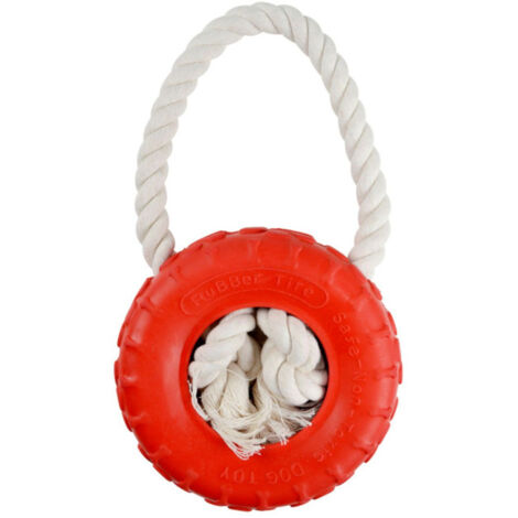 Jouet pour Chien "Pneu & Corde" 25cm Rouge