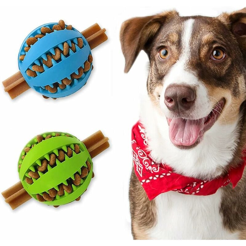 Jouet pour chien Puzzle Ball indestructible, jouet pour chiot pour soulager l'ennui, nettoyage interactif des dents (diamètre : 4,8 cm, bleu +