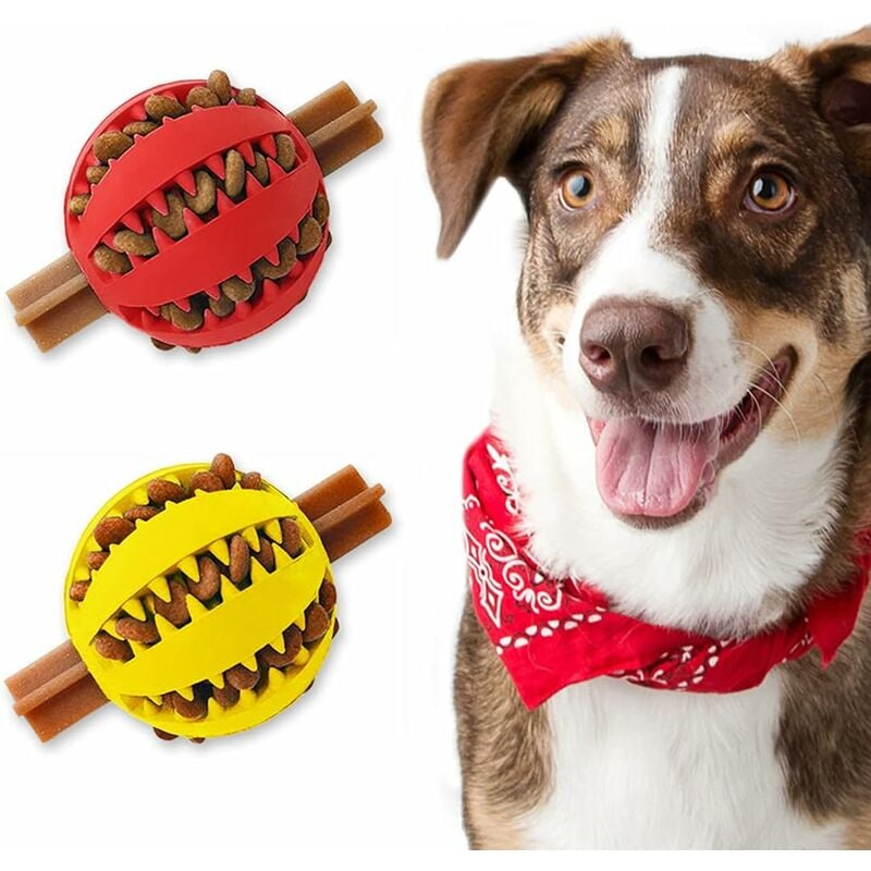 Jouet pour chien Puzzle Ball indestructible, jouet pour chiot pour soulager l'ennui, nettoyage interactif des dents (diamètre : 4,8 cm, rouge +