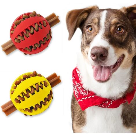 Jouet pour chien Puzzle Ball indestructible, jouet pour chiot pour soulager l'ennui, nettoyage interactif des dents (diamètre : 4,8 cm, rouge + jaune)-Fei Yu
