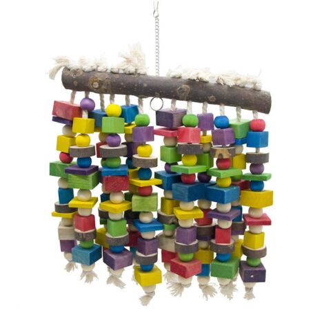 Jouet pour perroquet : blocs de bois multicolores et perles, décoration de cage, grands jouets à déchirer