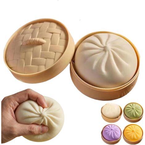 Jouet Squishy en forme de ravioli avec mini-panier vapeur,  Jouet sensoriel réaliste en forme de brioche vapeur à remontée lente, Jouet interactif pour chat - Blanc