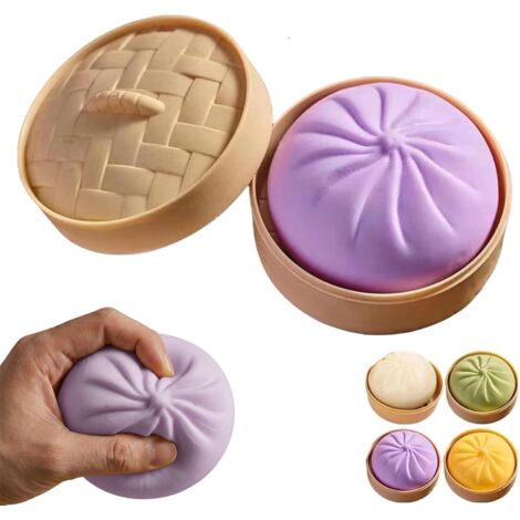 Jouet Squishy en forme de ravioli avec mini-panier vapeur,  Jouet sensoriel réaliste en forme de brioche vapeur à remontée lente, Jouet interactif pour chat - Violet