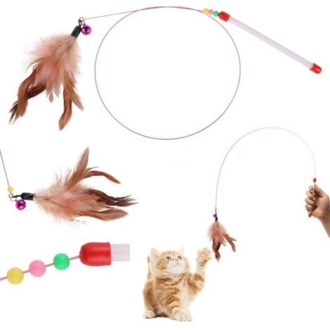 Jouet - Taquin - Baguette Magique - Plumes Naturelles - 43 pouces - Pour Chats et Chiens