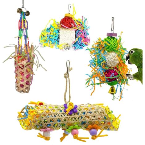 Jouets à Détruire pour Oiseaux - 4 Pièces Jouets À Mâcher pour Perroquets -